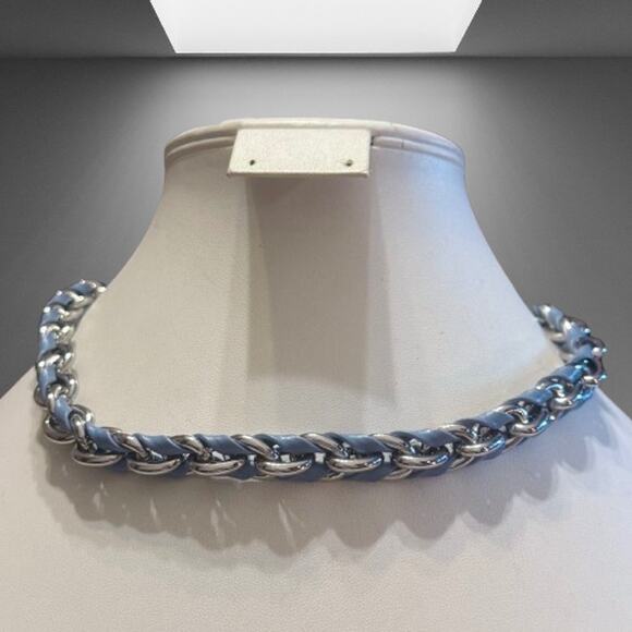 Michael Kors Chunky Braided Blue Silver Link Necklace - Picture 1 of 7